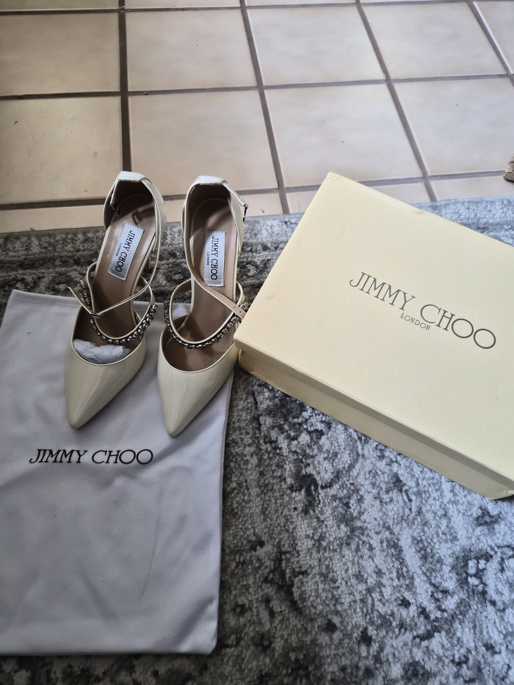 Jimmy Choo Women's Ivory Pointed-Toe Crystal-Strap Pumps